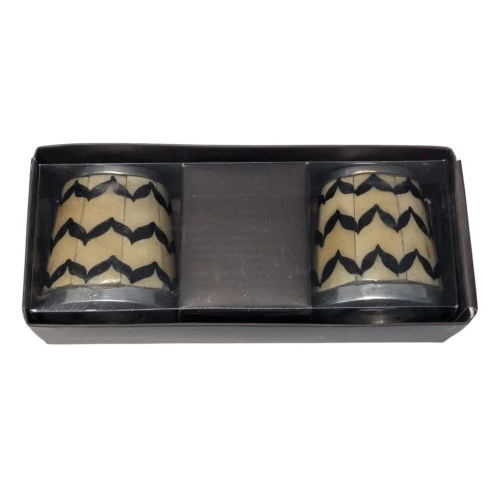 Williams Sonoma Chevron Bone Salt and Pepper Shakers Black Beige